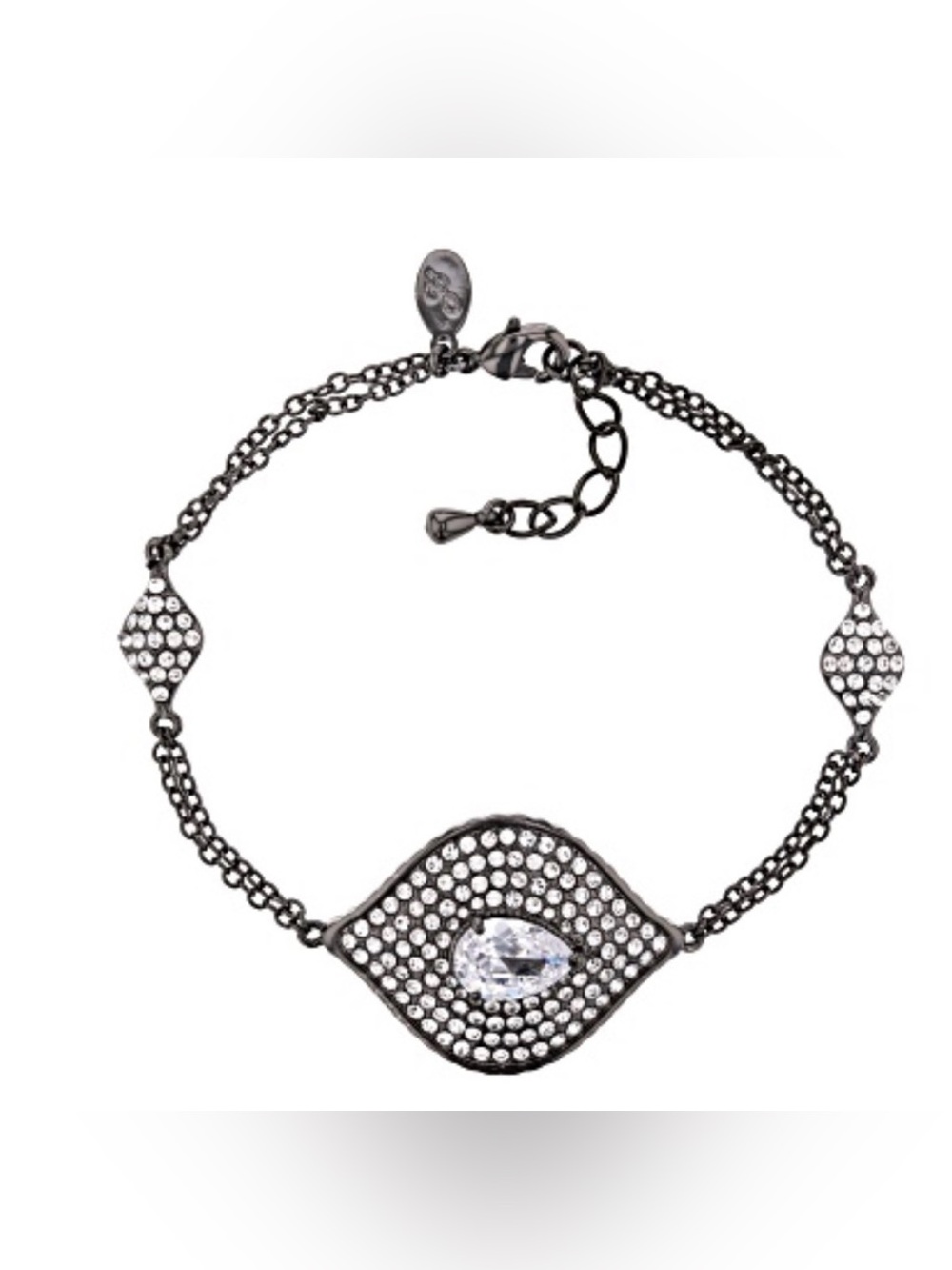 Joan Boyce, Gunmetal Tone With White Crystal Evil Eye Pavé Station Bracelet